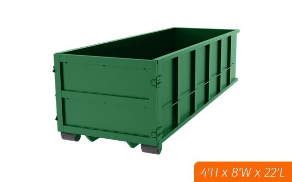 if you are disposing of a large amount of material, such as from a renovation or construction project, a 20 yard dumpster is a good size option